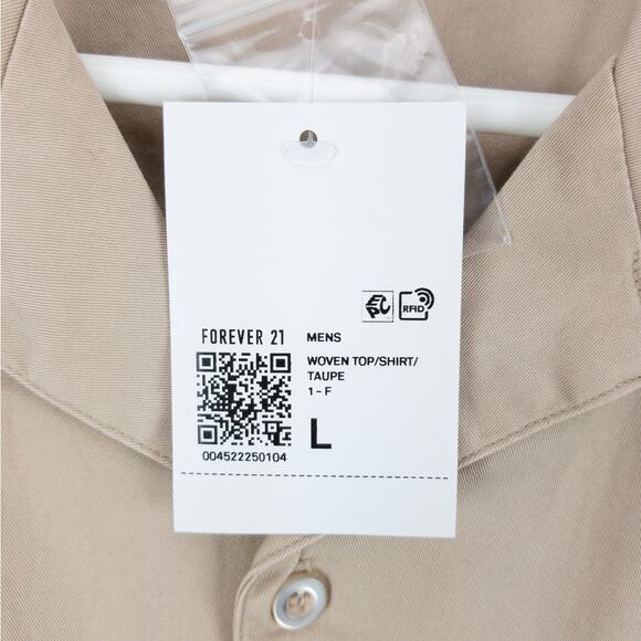 Forever 21 Woven Top Men's Large Camp Collar Long Sleeve Cotton Taupe - Picture 6 of 12